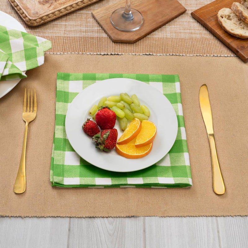 Blue Needles Gingham Buffalo Plaid Cloth Napkins 100% Cotton Set of 12 Dinner Table Napkins 18x18 inch Soft Reusable Washable Perfect for Wedding Parties & Everyday Use - Apple Green & White - Image 3